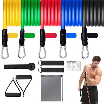 China High Elastic Leajoy Latex 11Pcs Resistance Band High Quality Bands Set With Foam Handles For Abs Exercise Workout Fitness Kits for sale