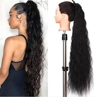 China Long Corn Wave Straight Curly Drawstring Ponytail Synthetic High Blow Hair Pieces With Comb Clip In Black Wavy Ponytail Clip for sale