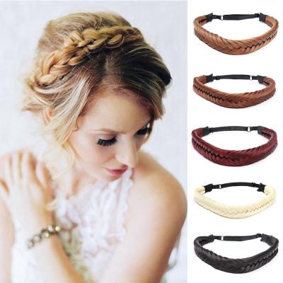 China Straight Fishbone Braids Elastic Twist Hair Band With Women Adjustable Synthetic Hairstyle Belt Hairband Braid Braid Wig for sale