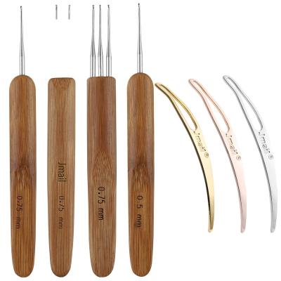 China Crochet Hair Tool 0.75mm 7 Pcs Ergonomic Wooden Bamboo Crochet Hooks Triple Double Headed Crochet Hooks For Dreadlock Hair Tools for sale