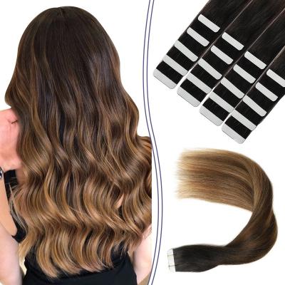 China 20PCS Seamless High Quality Straight Tape In Hair Extensions For Women 100% Natural Remy Hair Adhesive Invisible Brazilian Black for sale