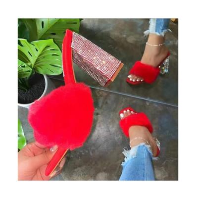 China Damping the best quality fur high heel fluorescent sandals for women and ladies 2021 for sale