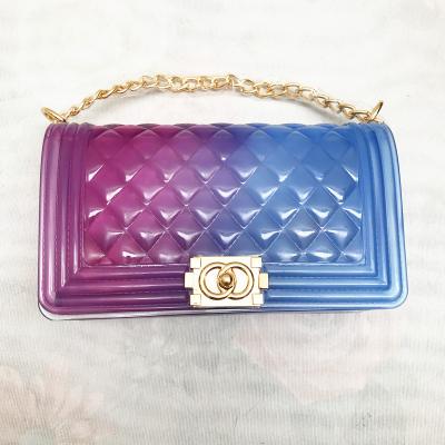 China Transparent Luxury Waterproof Purse And Handbag Rainbow Girls Shoulder Cross - Body Bag Chain PVC Jelly Clear Small Handbags For Women for sale