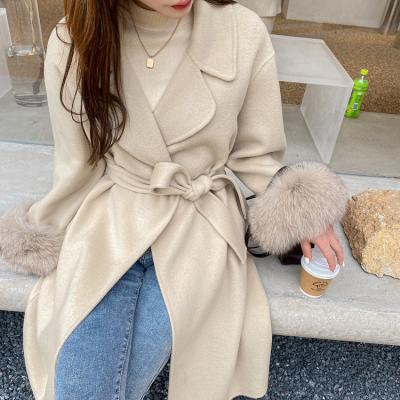 China Oversized Woolen Coat Women's Long Cashmere Breathable Coats With Fur Spring Winter Jacket With Fox Fur Cuff for sale