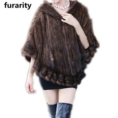 China Winter SF0227 Women's Fashion Mink Fur Poncho Coat Real And Winter Breathable Knitted Real Fur Shell Autumn With Hood Zipper Adults for sale