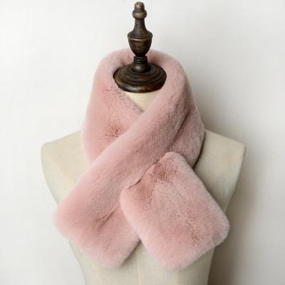 China Winter Rex Rabbit Fur Scarf Women Genuine Warm Gray Fur Scarf Anti-wrinkle for sale