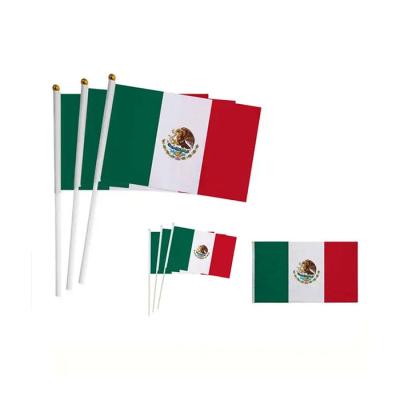 China Wholesale Mini Small Mexico Hand Flag Health Care Institutes National Day Decoration Polyester With Plastic Poles for sale