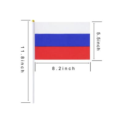 China Outdoor Durable Custom Made National Russia High Grade Health Care Institutes Polyester Products Hand Waving Flag With Stick for sale