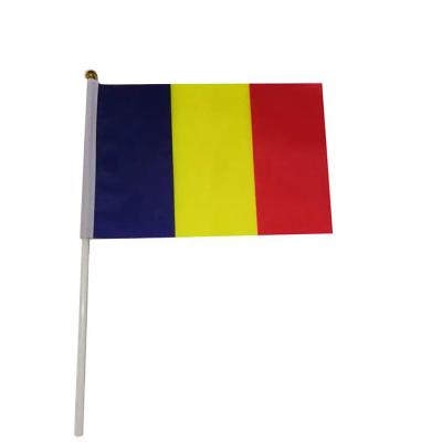 China Health Care Institutes 100% Polyester Custom Printing Romania Red Yellow Blue Country Hand Held Mini Hand Waving Flags for sale