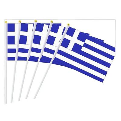 China Cheap Custom Greek National Healthcare Institutes Polyester Digital Printing 14*21cm Greece National 100% Hand Waving Mini Banner Flag for sale