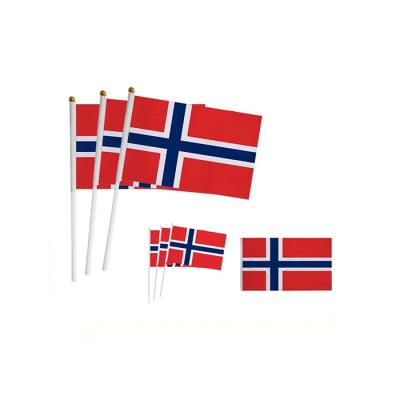 China Health Care Institutes 100% Mini Custom Polyester Norway Norwegian Handheld Flag 12 x 18 Inch With Plastic Pole for sale