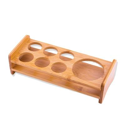 China Viable Barware Tool Organizer 7 Slots Straight Bamboo Wooden Wine Glass Rack for sale