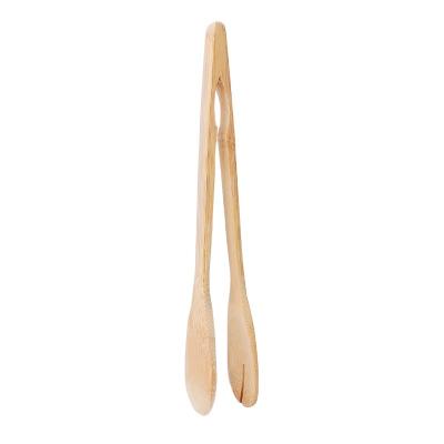 China Sustainable Non-slip Kitchen Cooking Tool Food BBQ Bread Salad Clip Hold Down Bamboo Wooden Toast Tongs for sale