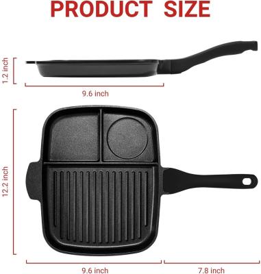 China Hotels 11 Inch Divided Breakfast Pan 3 Section Compartment Grill Frying Pan Nonstick Induction All-In-One Meal Frying Pan for sale