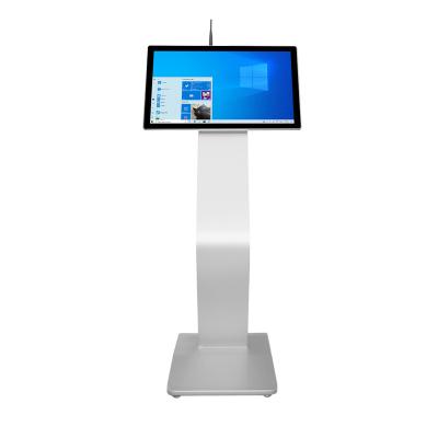 China 21.5 Inch Indoor Slim Floor Stand PC Touch Screen K Type Interactive Advertising Information Kiosk for Shopping Mall and Restaurant for sale