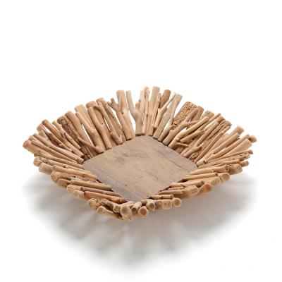 China Tree Branch Driftwood Fruit Dish Sustainable Square Home Decorative for sale