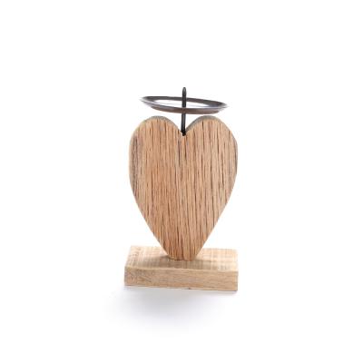 China Candle Holder Vintage Wooden Eco-friendly Valentine Heart Stand Driftwood Handmade Candle Holder for sale