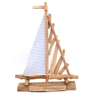 China Casual Wood Opens Aquarium Wooden Home Natural Drift Decoration Boat Sailboat Wooden Table Art for sale