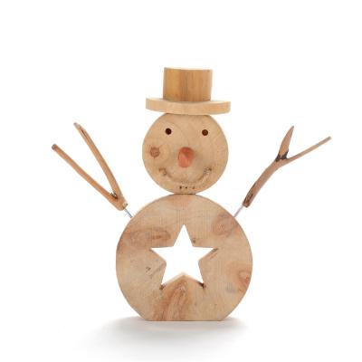 China Eco-friendly Natural Driftwood Crafts Chic Wooden Snowman Christmas Decoration for sale