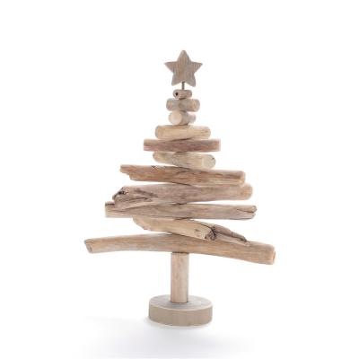 China Eco - Friendly Natural Beach Driftwood Decor Christmas Display Tree On Wooden Stand for sale