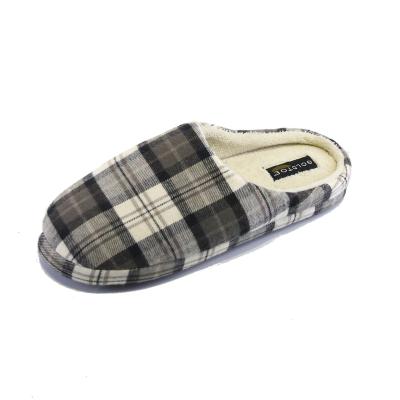 China Non-slip Comfortable Anti-Static Factory Pile Indoor Checked Brown Home Slippers For Men for sale