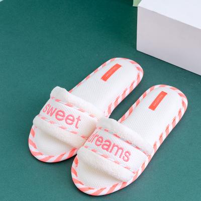 China Anti-Static Women Relieve Memory Foam Open Toe Linen Lining Indoor House Slippers for sale