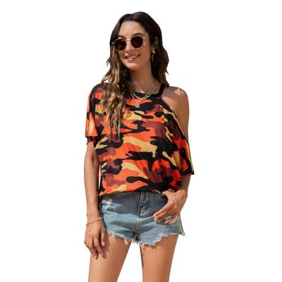 China Fashion Breathable Warm Round Irregular Chef Round Neck Short Sleeve 2021 Women& Summer New Sale Camouflage T-shirt for sale