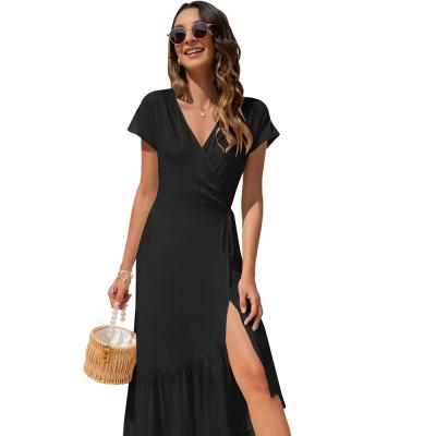 China 2021 New Fashion Breathable Elegant Soft V-Neck Empire Loose Women's Wedding Party Dresses Long for sale