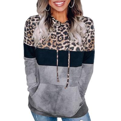 China New Style Anti-wrinkle Leopard Print Long Sleeve Fashionable Loose Pullover Hooded Sweatshirt for sale