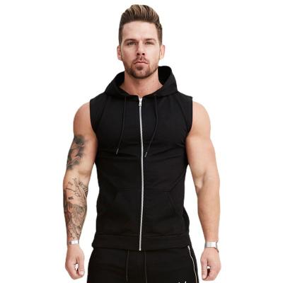 China Anti-Wrinkle Gym Black Jacket Hoodie With Polyester Sweater Luxury Mens Sleeveless Hoodie for sale