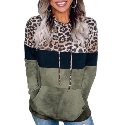 China Best Selling Aliexpress Anti-wrinkle Leopard Print Drawstring Long Sleeve Hoodies Oversized Sweatshirt For Women for sale