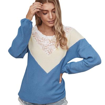 China Cheap Latest O Neck Anti-wrinkle High Quality Patchwork Lace Long Sleeve Women's Autumn Sweater for sale