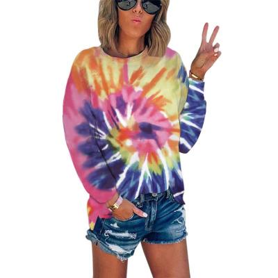 China Amazon Breathable Hot Sale Women Long Sleeve V Neck Tie Dye Stripe Casual Shirt for sale