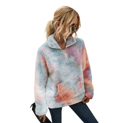 China Hot Selling Anti-wrinkle Fashion Autumn Winter Tie Dye Hoodies Half Zipper Long Sleeve With Pocket Coat For Women for sale