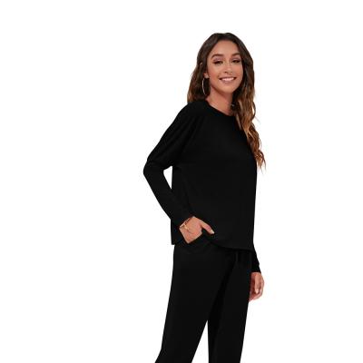 China Wholesale Athleisure Solid Color Cheap Loose Long Sleeve Sweatshirt QUICK DRY Women's Two Piece Set for sale