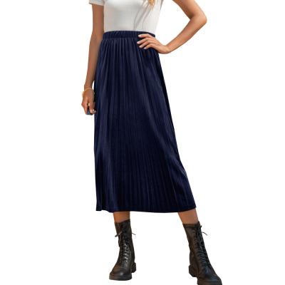 China 2021 Summer Breathable Hot Sell Style Amazon ebay High Waist A Line Pleated Elastic Midi Waist Elegant Skirt for sale