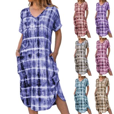 China Loose V Neckline Maxi Dress Print Pocket Summer Maxi Dress Summer Maxi Dress Dry Cleaning Sleeve for sale