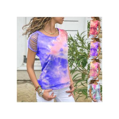 China Factory Direct Breathable Unique Design Summer Shorts Sleeve Shirt Tie Dye Hot O-Neck Women TOP T-shirt Vest for sale