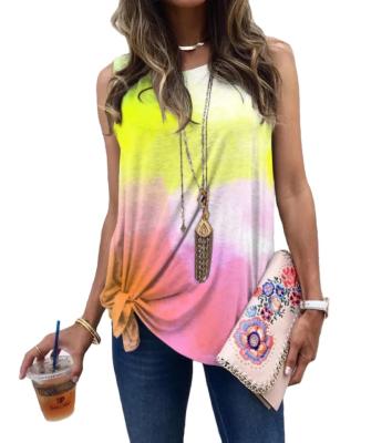 China Women Plus Size T Shirts Loose And Breathable Tie Dye Sleeveless T Shirts Around Neck Ladies Tops for sale