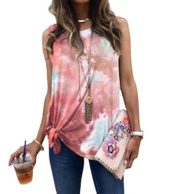 China Factory Direct Unique Design Plus Size Tie Sleeveless Dye Around Neck Ladies Tops for sale