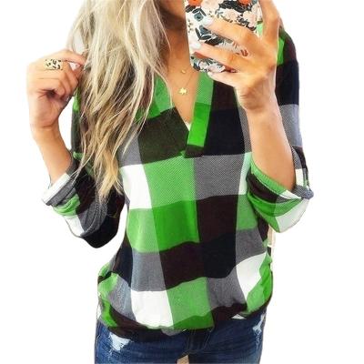 China 2021 Amazon Ebay Hot Selling Long Class Anti-Shrink Printing Loose Plus Sleeve Plaid Blouse Shirts For Woman for sale