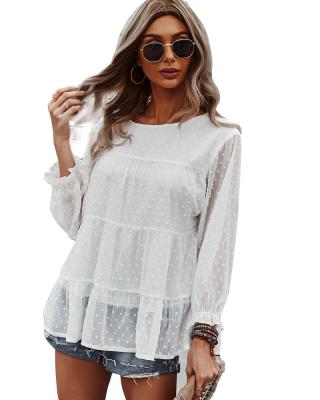 China New Style Fashionable QUICK DRY Round Neck Loose Shirt Ruffles Elegant Long Sleeve Women Blouses for sale