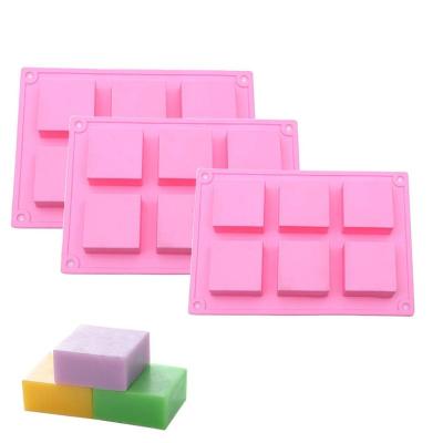 China SHQN 6 Cavity DIY Disposable Silicone Soap Square Thick Non-Stick Heat Resistant Handmade Silicone Soap Molds for sale