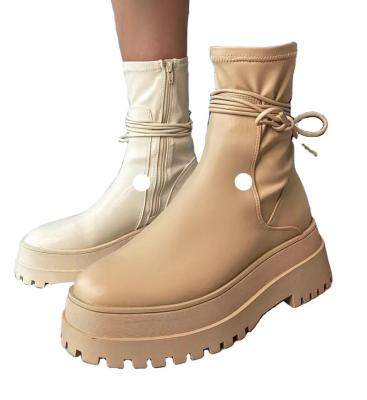 China Other New Arrival Chunky Red Green Beige White Pu Chelsea Leather Unique Boots for sale