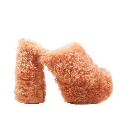 China Fashion Trend PP1012 Unique Block Heel Soft Shearling Platform Fur Shoes High Heel Sandals for sale