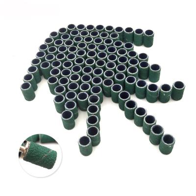 China Sharp Nail Art Manicure Pedicure Tool Sanding Bands With Mandrel Nail Drill Machine 100Pcs/set Green Nail Drill Accessories Gel Removal Tools for sale