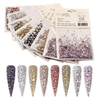 China UV Gel Nail Polish Decorations 8 Packs/Set Crystal Nail Rhinestones Shiny Mixed Multicolor Files Glass Nail Art Decorations Manicure Accessories Tool AB for sale