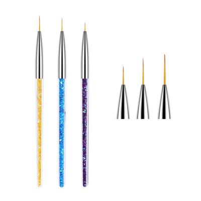 China 3Pcs/set NAIL Glitter Nail Art Brush Lines Painting Pen Brush UV Gel Polish Tips Flower Lines Stripes French Drawing Manicure Ki for sale