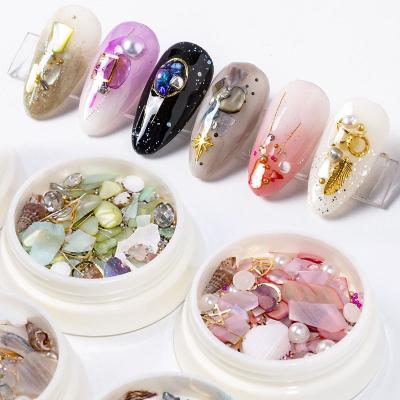 China 3D Nail Art Rhinestones Tools 6Boxes/Set Nail Shell Decorations Mix Metal Rivet Charms Jewelry Stud Pearl Nail Glitter Tips Manicure Nail Accessories for sale