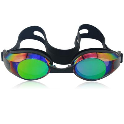 China Mirror coated adult silicone swim goggles with CP lens,Anti-Fog,UV protetcion for sale